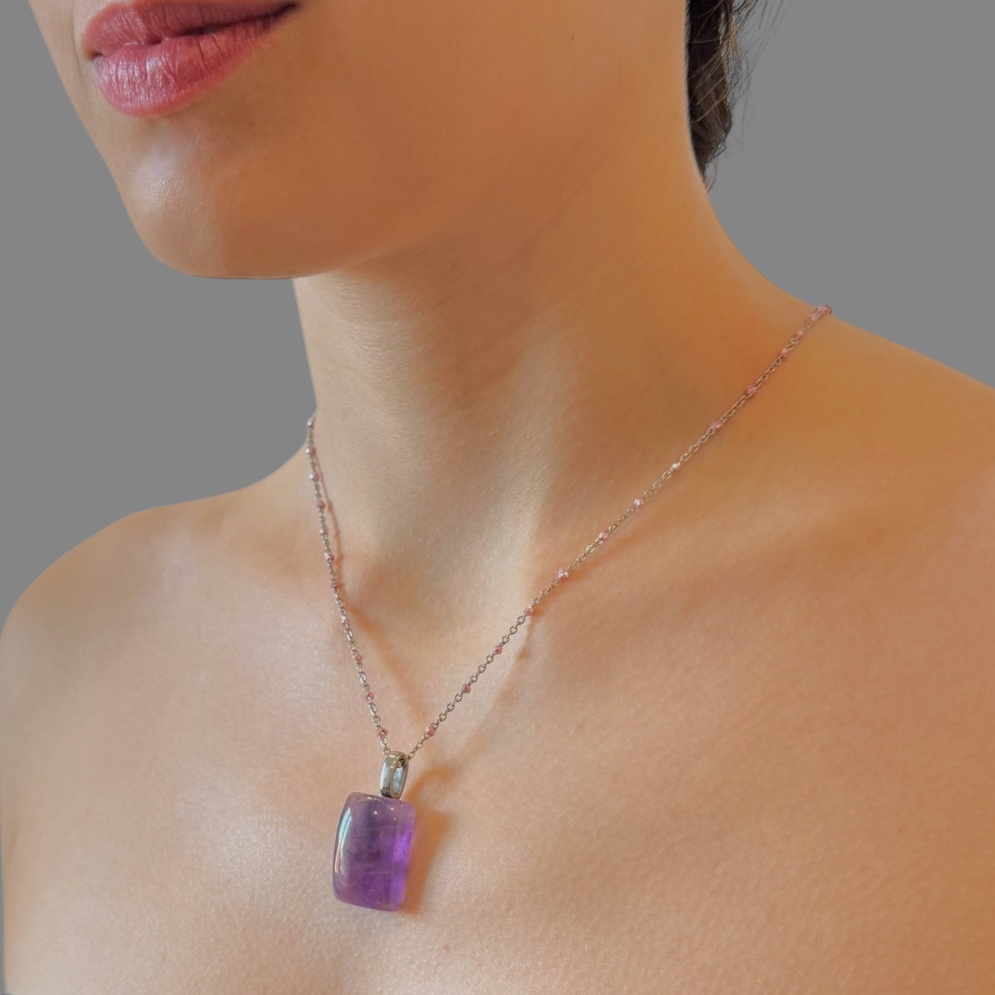 Collana ametista rettangolo 24x16 mm Sharifa Crystals
